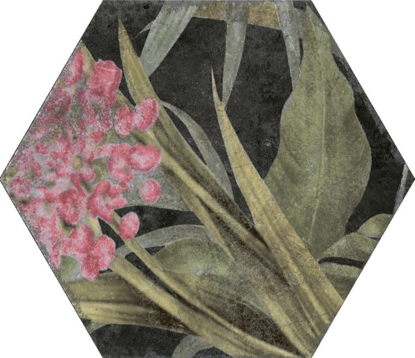 Caribbean Floral Black Hex 23x27cm