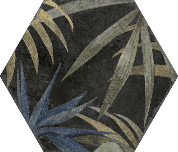 Caribbean Floral Black Hex 23x27cm