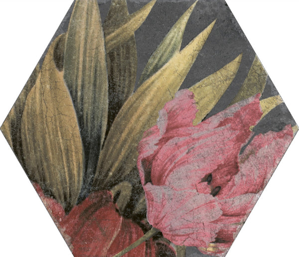 Caribbean Floral Black Hex 23x27cm