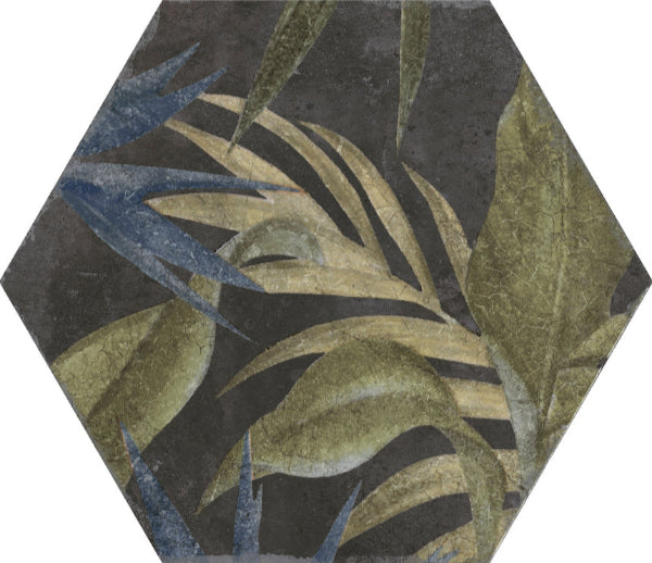 Caribbean Floral Black Hex 23x27cm