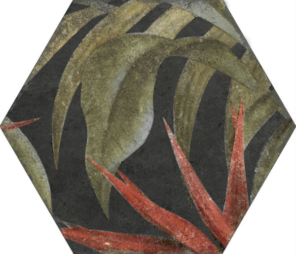 Caribbean Floral Black Hex 23x27cm