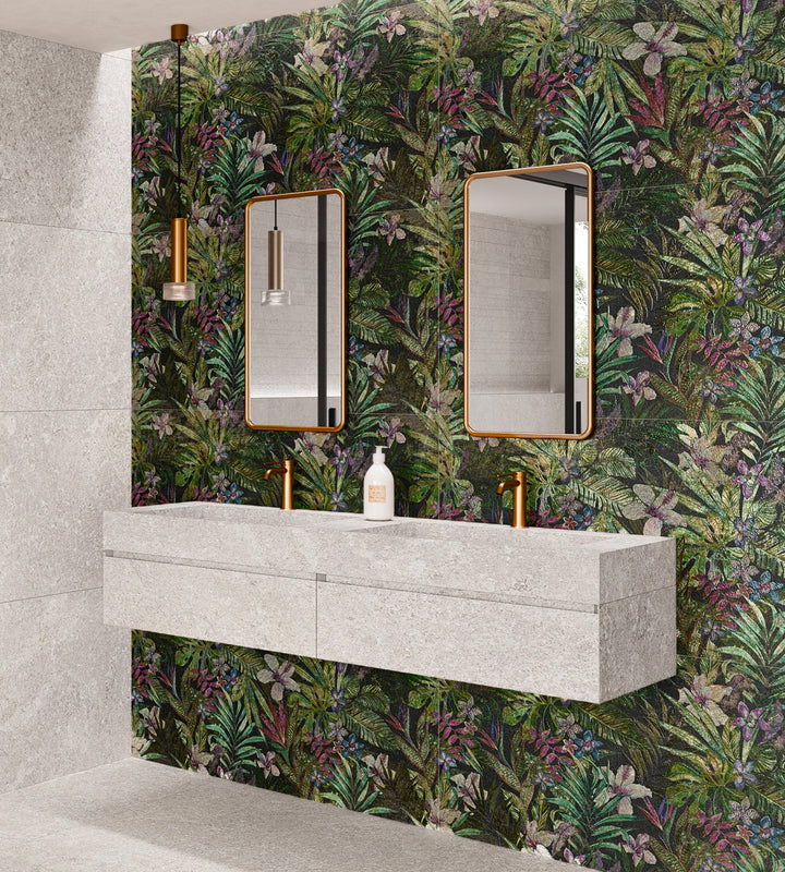 Caribbean Floral Black Porcelain 60x120cm
