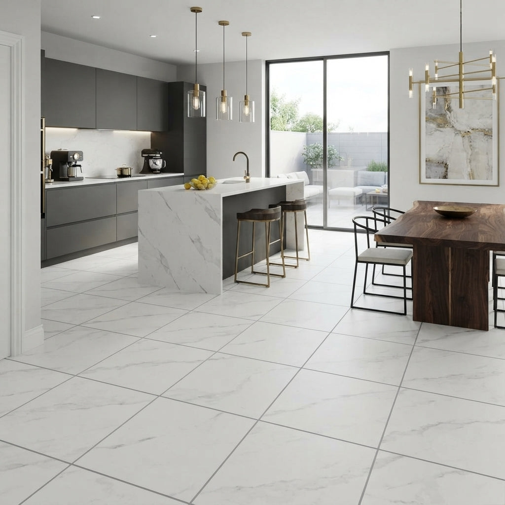 Carrara White Marble Effect Matt Porcelain 60x60cm