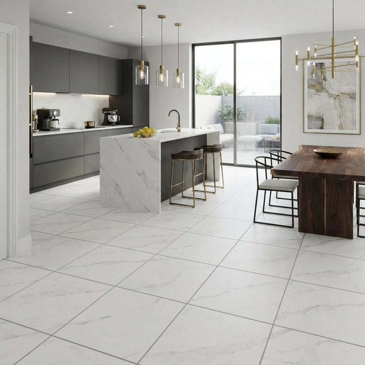 Carrara White Marble Effect Matt Porcelain 60x60cm