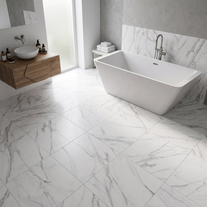 Carrara White Marble Effect Matt Porcelain 60x60cm