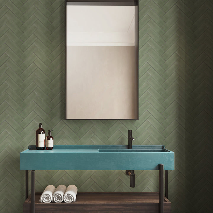 Chalet Moss Green Matt Green Porcelain 5x15cm