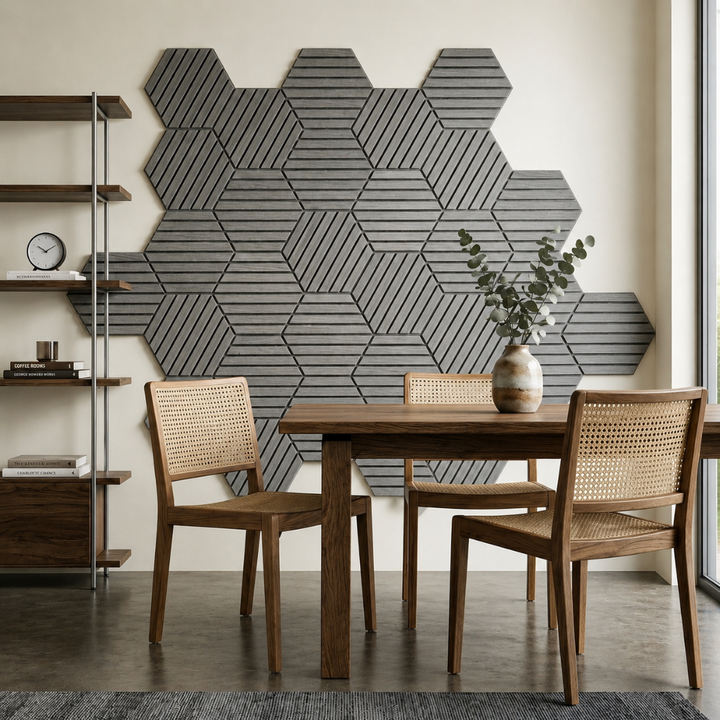 Acoustic Grey Hex Self Adhesive 26x30cm