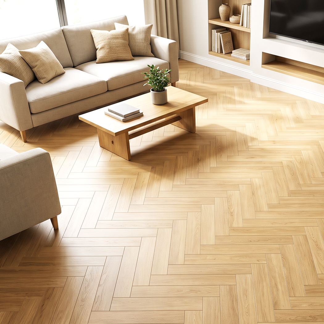 Herringbone Light Oak Click SPC Flooring 15x75cm