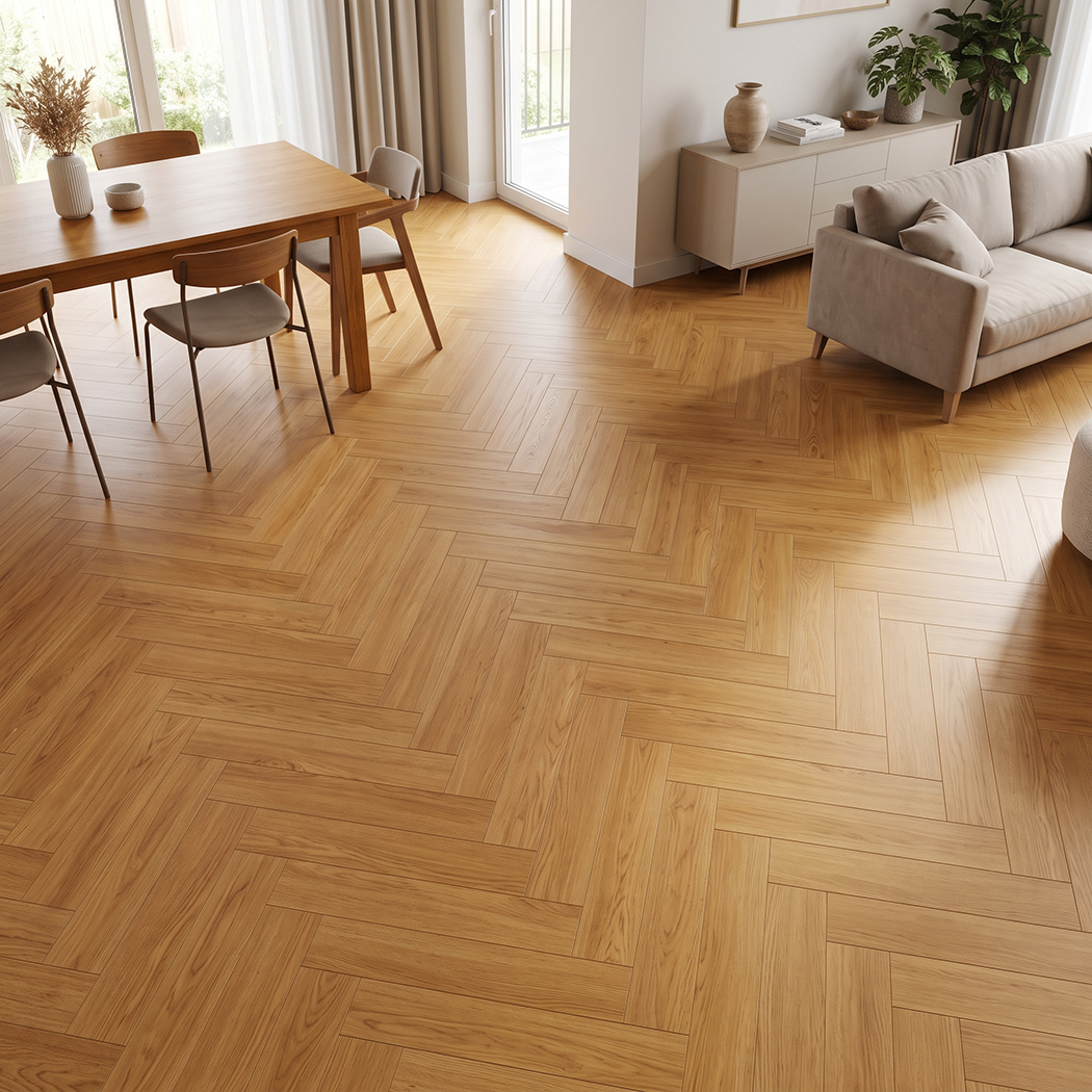 Herringbone Medium Oak Click SPC Flooring 15x75cm