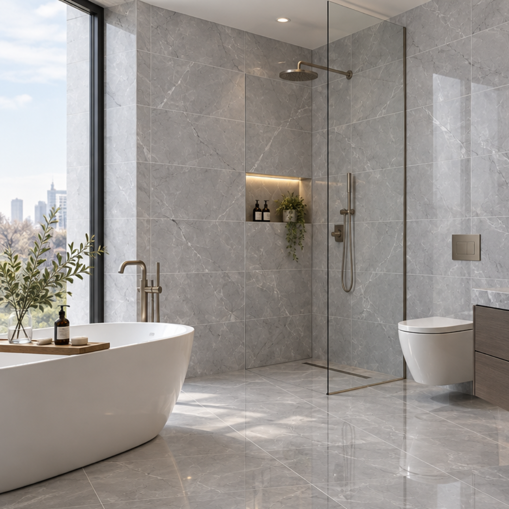 Bathroom Tiles, The Horizon Polished Marble Effect Tile Collection