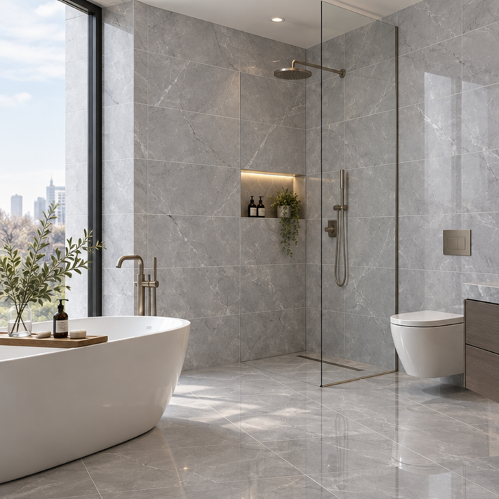 Bathroom Tiles, The Horizon Polished Marble Effect Tile Collection