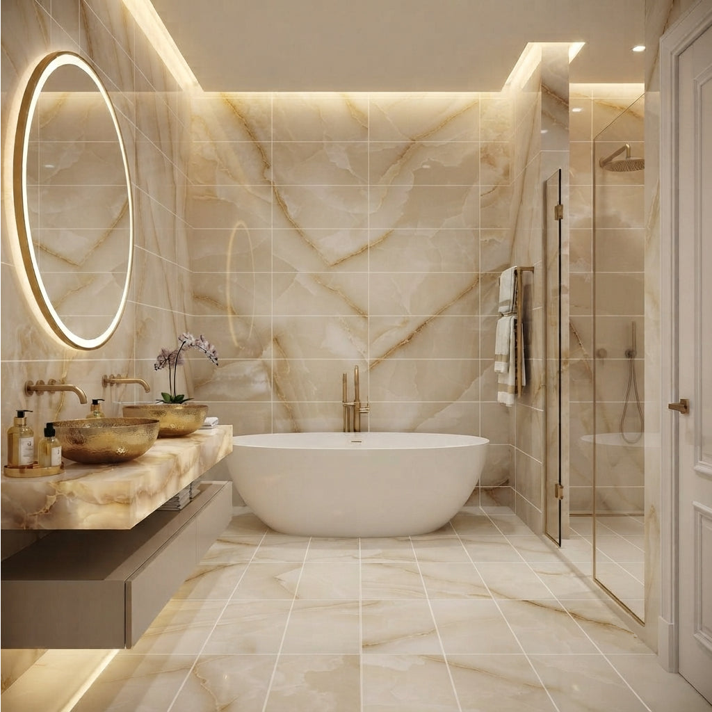 Ivory Gloss Onyx Effect Ceramic 30x60cm