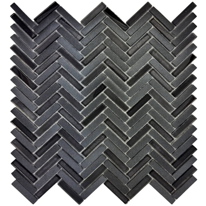 Kensington Black Herringbone Glass Mosaic 30x30cm