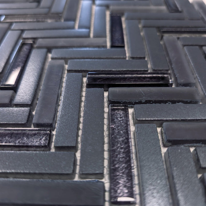 Kensington Black Herringbone Glass Mosaic 30x30cm