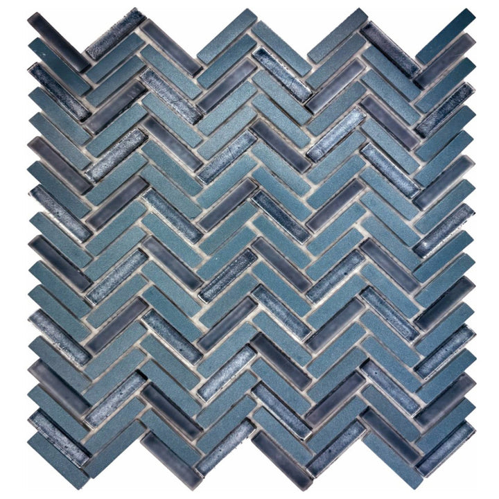 Kensington Blue Herringbone Glass Mosaic 30x30cm