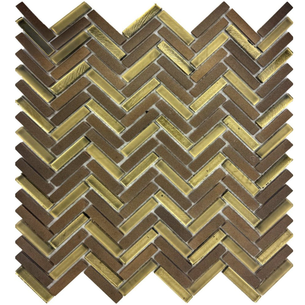 Kensington Gold Herringbone Glass Mosaic 30x30cm