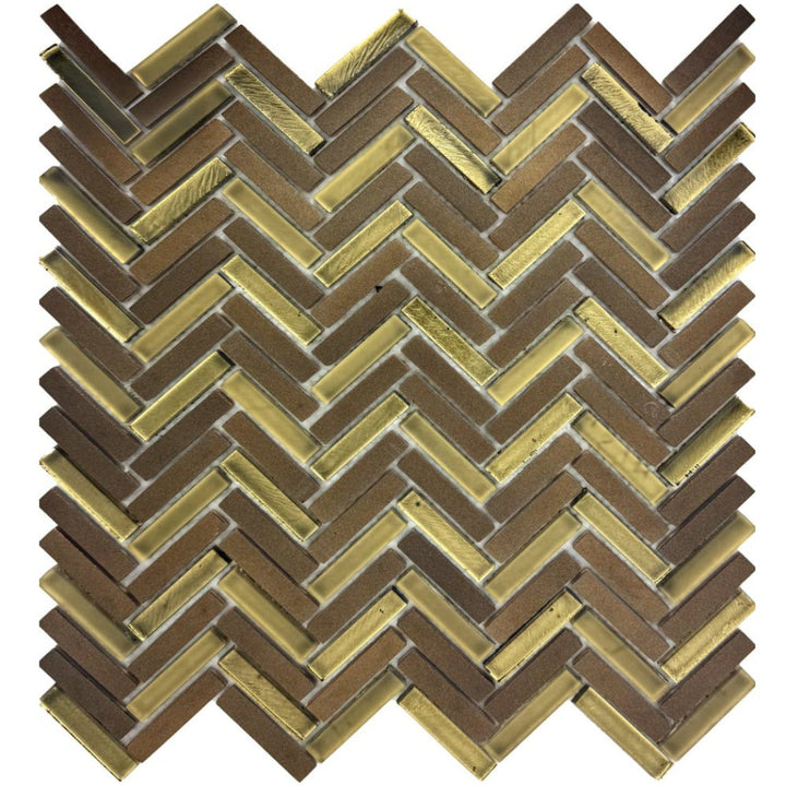 Kensington Gold Herringbone Glass Mosaic 30x30cm