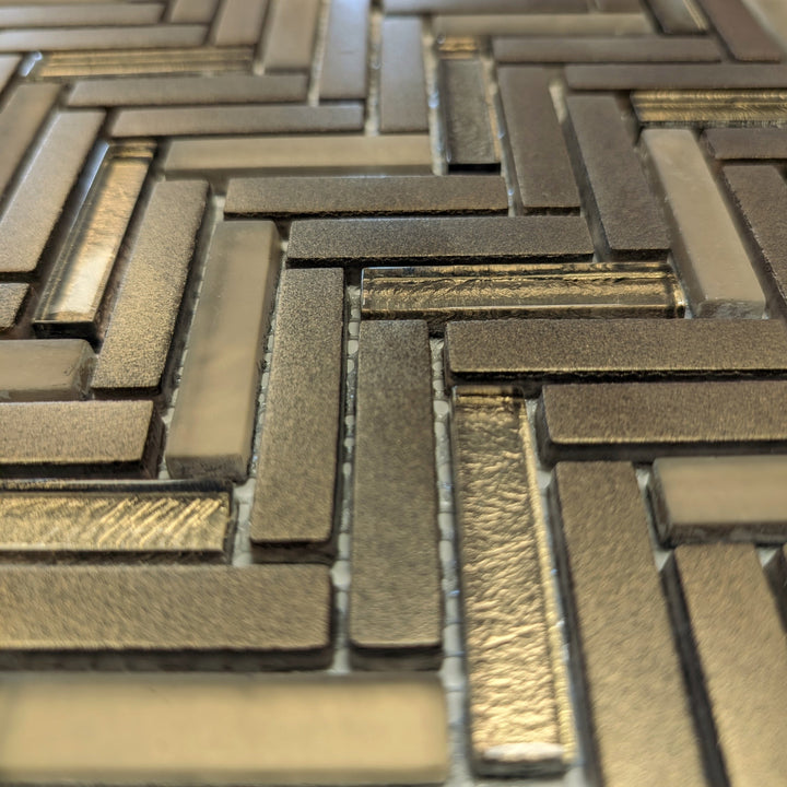 Kensington Gold Herringbone Glass Mosaic 30x30cm