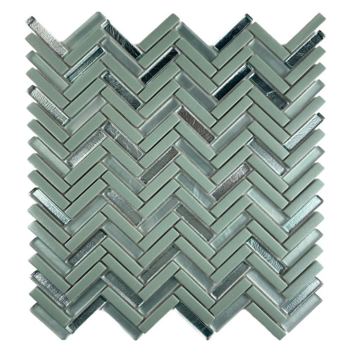 Kensington Green Herringbone Glass Mosaic 30x30cm