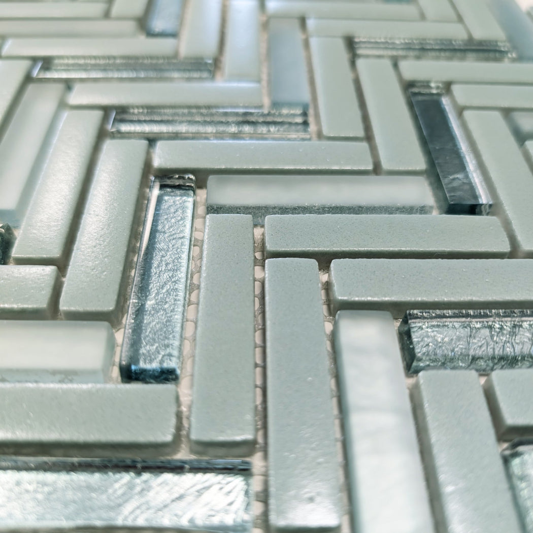 Kensington Green Herringbone Glass Mosaic 30x30cm