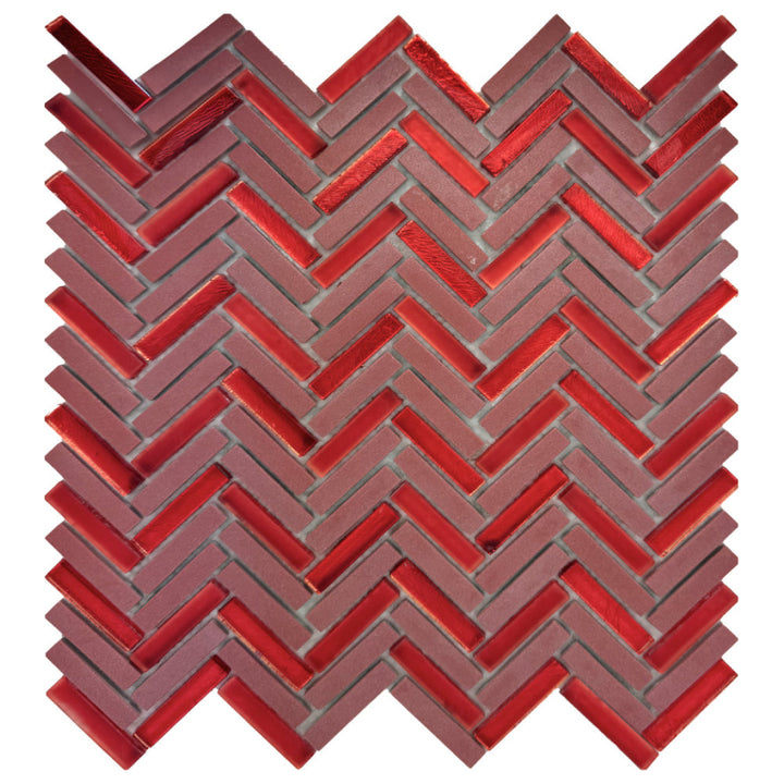 Kensington Red Herringbone Glass Mosaic 30x30cm