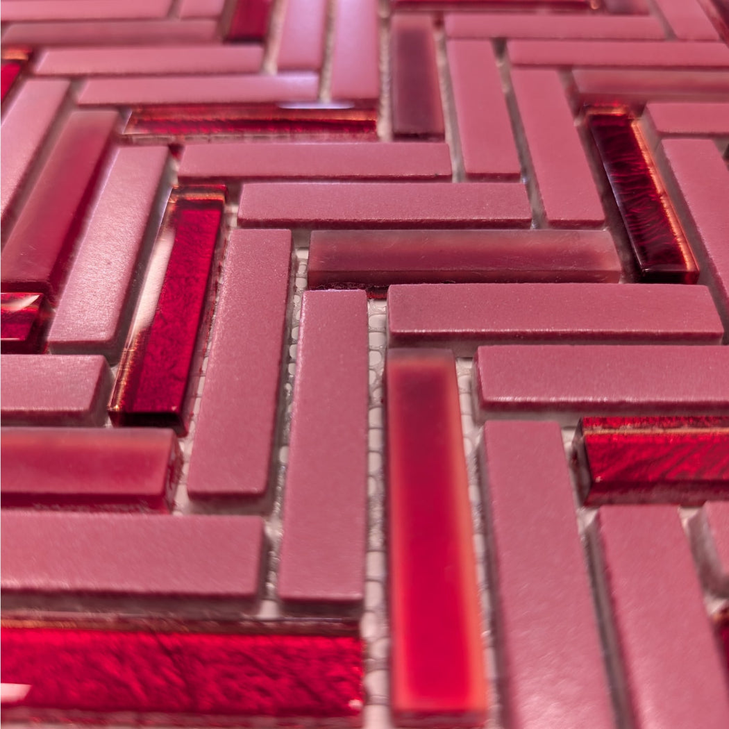 Kensington Red Herringbone Glass Mosaic 30x30cm