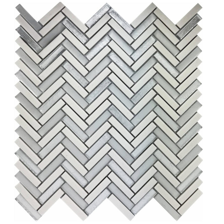 Kensington White Herringbone Glass Mosaic 30x30cm