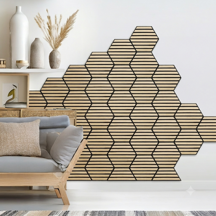 Acoustic Light Oak Hex Self Adhesive 26x30cm