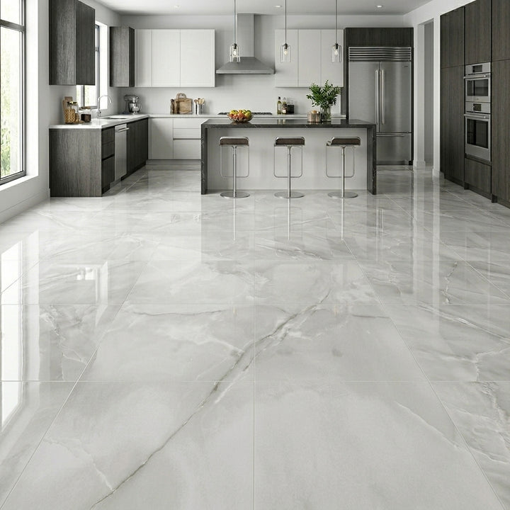 Mirage Silk Grey Onyx Effect Polished Porcelain 60x60cm