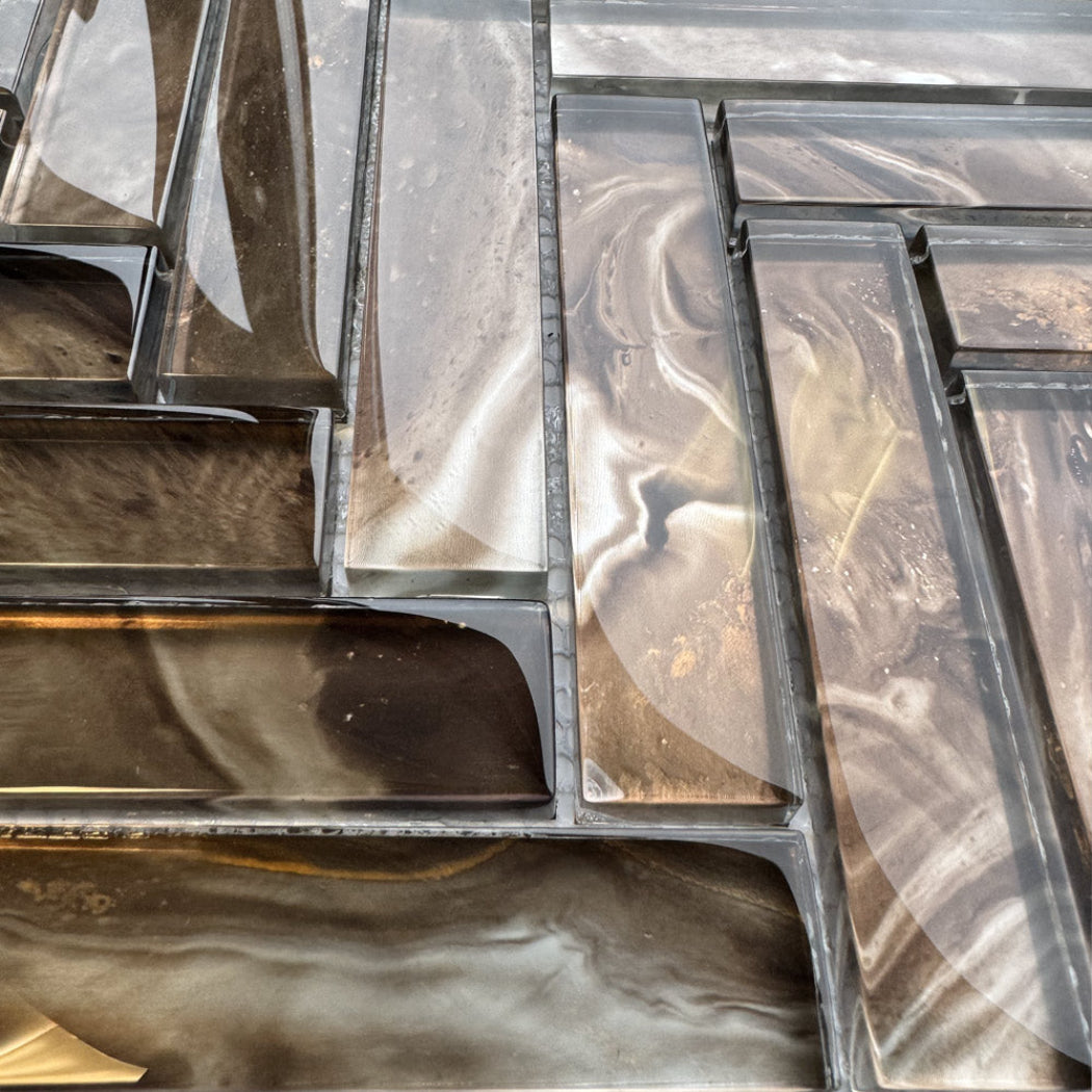 Nebula Marron Glass Herringbone Mosaic 28.8x30cm