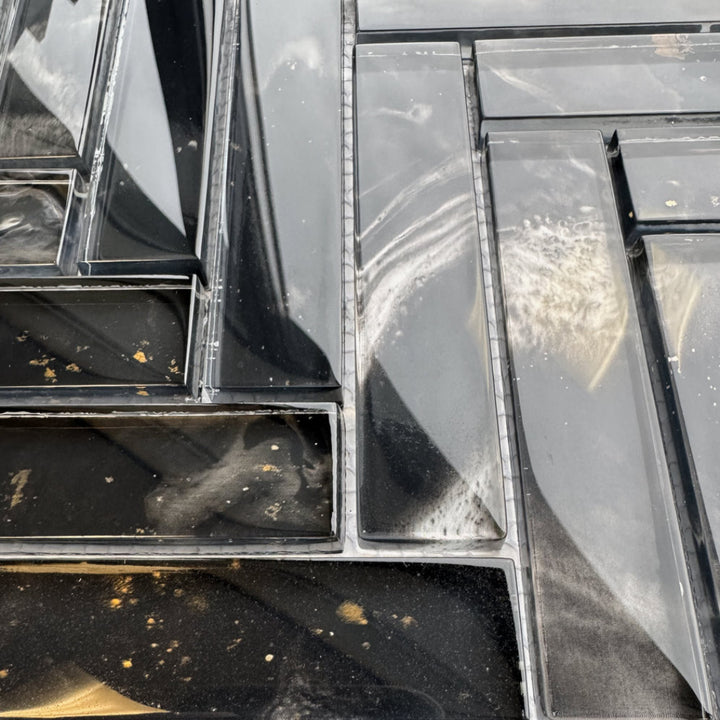 Nebula Noir Glass Herringbone Mosaic 28.8x30cm