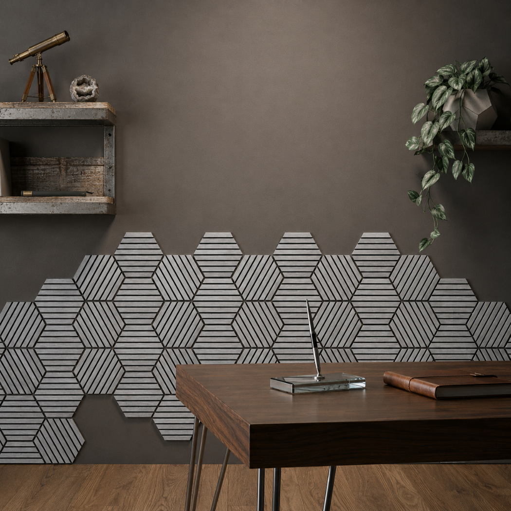 Acoustic Silver Hex Self Adhesive 26x30cm