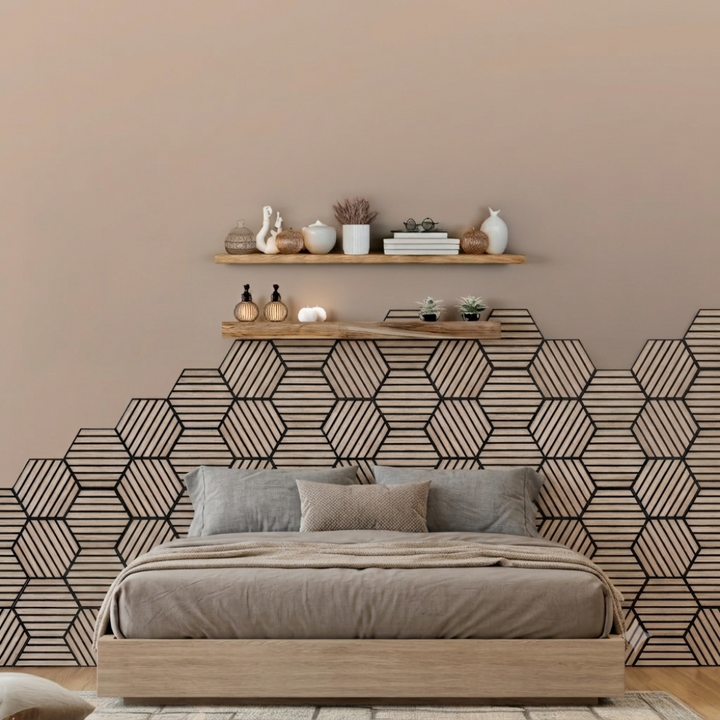 Acoustic Walnut Hex Self Adhesive 26x30cm